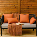 MIULEE Pack of 2 Decorative Outdoor Solid Waterproof Throw Pillow Covers Faux Linen Garden Farmhouse Cushion Cases for Summer Patio Tent Balcony Couch Sofa 18x18 Inch Orange