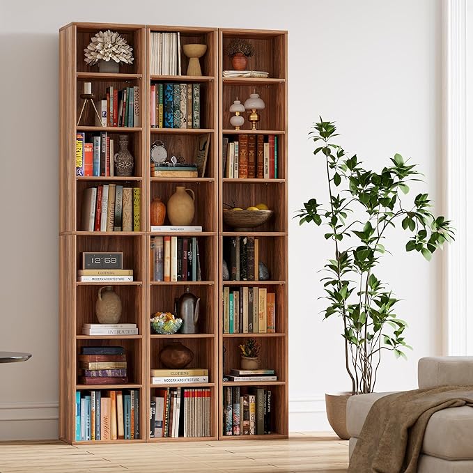 IRONCK Tall Narrow Bookshelf 8 Tiers, Compact Corner Bookcase, Easy to Match for Living Room, Office, Study, Bedroom, Oak Brown