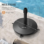 Patio Umbrella Base with 4 Wheels, 44lbs Round Heavy Duty Concrete Stand for Outdoor Market Umbrella, Black