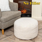 Ottoman Pouf Unstuffed Round Foot Rest Poof Ottoman No Filler Floor Foot Stool with Storage for Living Room Bedroom Ivory Pouf Cover Without Filler