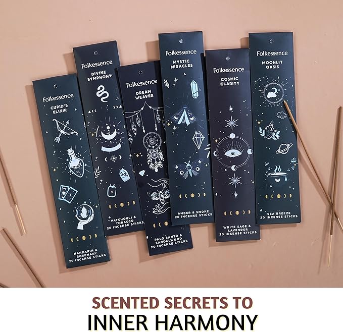 Folkulture Incense Sticks (120 Sticks) | Set of 6 Premium Incense for Cleansing, Aromatherapy, Valentines Day Gifts for Him | No Charcoal, Non Toxic, 45 Mins Palo Santo, Sandalwood Insence-Sticks