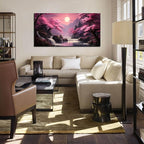 Landscape Wall Art for Living Room Bedroom Office Pink Wall Art Moon Lake Mountain Pictures Modern Artwork Framed Wall Decor Canvas Prints 24x48 In