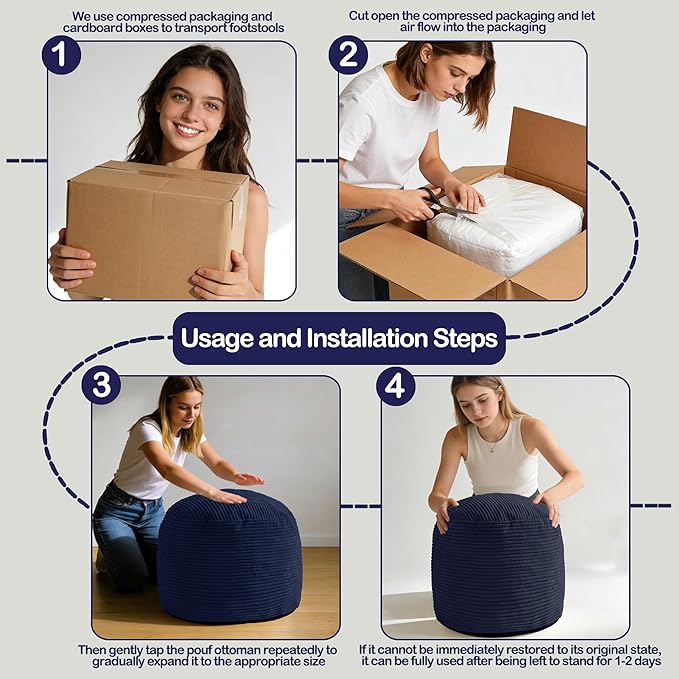 Sqodok Round Stuffed Pouf Ottoman for Foot Stools, 20"x 15" Corduroy Poufs Ottoman with Shredded Foam Filling, Washable Floor Poufs Foot Rest for Living Room Bedroom Home Decor and Office Chair