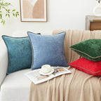 decorUhome Spring Chenille Soft Cozy Throw Pillow Covers 20x20 Set of 2, Modern Farmhouse Boho Velvet Decorative Pillow Cases with Stitched Edge for Couch Sofa Bed Home Decor, Blue