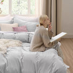 Bedsure Light Grey Duvet Cover Full Size - 3 Pieces Prewashed Extra Soft Cotton-Like Polyester Bedding Set, Includes 1 Duvet Cover 80x90 Inches with Zipper Closure & 2 Pillow Shams, No Comforter