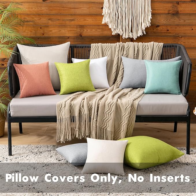 MIULEE Pack of 2 Decorative Outdoor Solid Waterproof Throw Pillow Covers Faux Linen Garden Farmhouse Cushion Cases for Patio Tent Balcony Couch Sofa 12x12 Inch Beige
