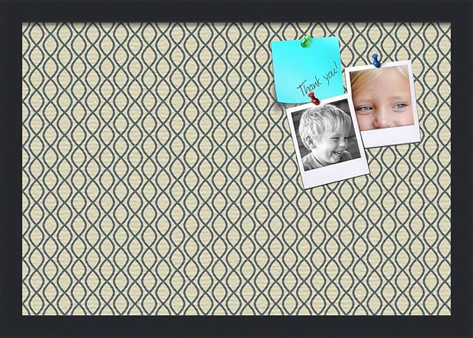 PinPix 19x13 Inch Cork Bulletin Board. This Decorative Framed Pin Board Comes with Yellow and Blue Waves Design and a Satin Black Frame. Ideal for Home Office Decor or Message Board (PinPix-321)