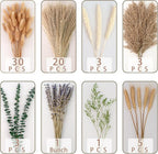 Boho Dried Flower Bouquet – Pampas Grass Bouquet with Lavender, Eucalyptus, Wheat & Bunny Tail – Rustic Dried Floral Arrangement for Olive Green Decor, Farmhouse Flowers, and Wedding Centerpieces