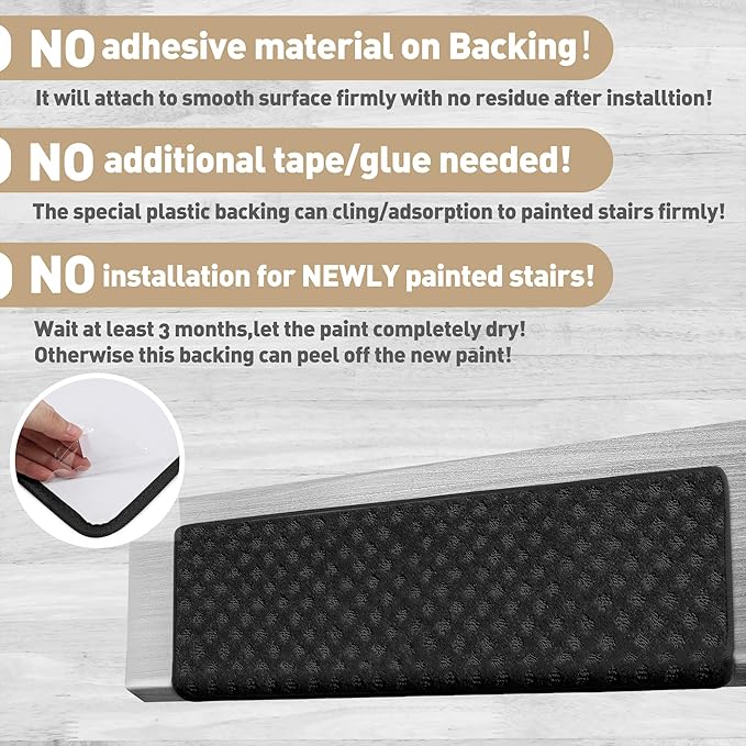PURE ERA Bullnose Carpet Stair Treads Tape Free Non-Slip Indoor Stair Protectors Pet Friendly Stair Treads for Wooden Steps 9.5" x 30"(2 Pieces,Black Mini-Diamond Trellis)