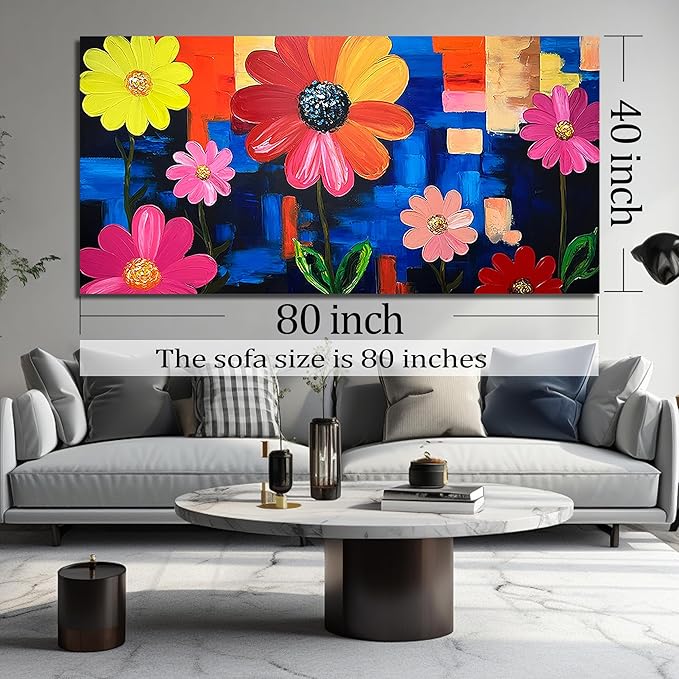 ZHAOSHOP Flower Canvas Wall Art for Living Room Extra Large Wall Art for Dining Room Colorful Painting Wall Decor for Office Women 40 x 80 Inch