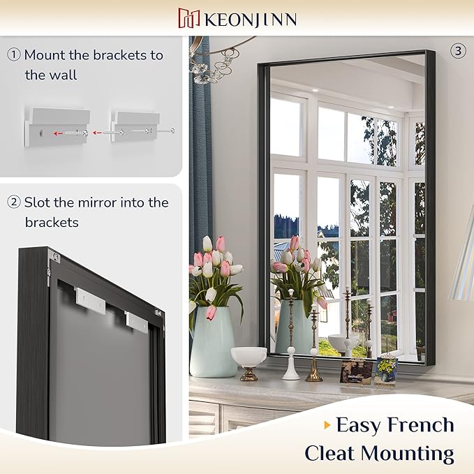 Keonjinn Black Framed Mirror for Bathroom 40 x 30 Inch, Rectangular Wall Mirror for Over Sink, Metal Frame Farmhouse Black Vanity Mirrors, Large Decorative Rectangle Mirrors(Horizontal/Vertical)