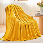 NEWCOSPLAY Super Soft Throw Blanket Mustard Yellow Premium Silky Flannel Fleece Leaves Pattern Lightweight Bed Blanket All Season Use (Mustard Yellow, Throw(50"x60"))