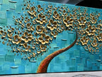 YaSheng Art - Handmade Golden Flowers Artwork Oil Painting On Canvas Texture Palette Knife Abstract Tree Canvas Wall Art Modern Home for Bedroom Living Room Office Wall Decor 24x48inch