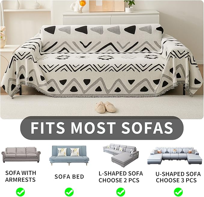 HAOMAIJIA Non Slip Couch Cover Sofa Covers for 3 Cushion Couch Washable sectional Couch Covers for Dogs pet Furniture Protector Couch Cover Blanket for Living Room (My-Black, 71"x118")