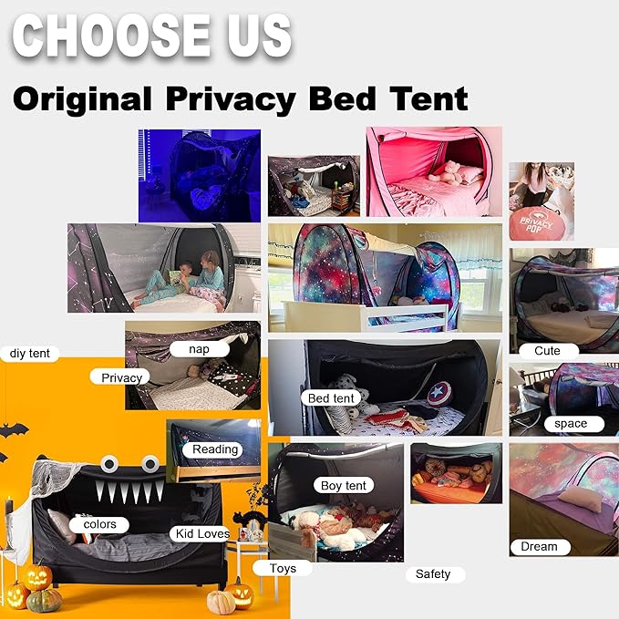 Privacy Pop up Eclipse Bed Tent Bed Drapes (Unicorn Galaxy, Queen)