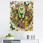 Ambesonne Boho Tapestry, Dancing Moth and Butterfly with Colorful Leafy Jumble Flowers Witchcore, Fabric Wall Hanging Decor for Bedroom Living Room Dorm, 23" X 28", Fern Green Lilac Orange