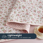 Wake In Cloud - Floral Quilt Set, Coquette Cottagecore Shabby Chic Flower Pattern for Women Teen Girls, Reversible Lightweight Bedspread Coverlet, 3 Pieces, Pink, Twin/Twin XL Size