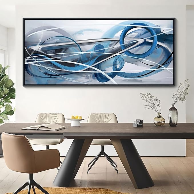 YDYSUNE Extra Large Blue and Gray Painting Wall Art White and Silver Picture for Living Room Modern Living Room Home Bedroom Decoration Blue Framed Artwork Decor 70x31IN