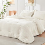 HYMOKEGE Ivory Queen Comforter Set Seersucker 7 Pieces, All Season Luxury Bed in a Bag for Bedroom, Bedding Set with Comforters, Sheets, Pillowcases & Shams