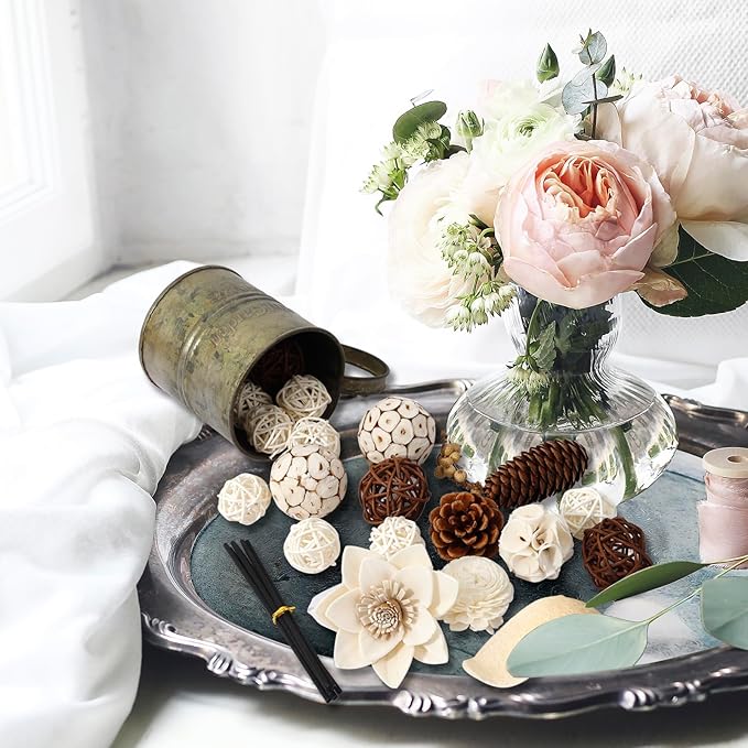 2 Boxes of White Potpourri Bowl Filler Decorative Scented Mixed Dried Decorative Balls for Centerpiece Bowls Flower Vase Filler for Home Decoration (White)