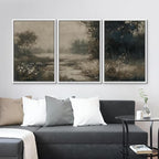 MUDECOR Framed Wall Art Print Set Vintage Landscape Subtle Forest and River in Earthy Tones Illustrations Modern Art Boho Decorative Colorful Chic for Living Room, Bedroom, Office - 16"x24"x3 White