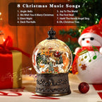 100mm Christmas Snow Globe with Music and Waterfall Effects Featuring Flying Reindeer and Santa Snow Scene Power Options: USB Charging and Battery-Powered(Snow Village)