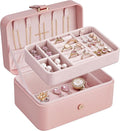SONGMICS Jewelry Organizer Box, Travel Jewelry Case, 2-Layer Travel Case for Earrings, Necklaces, Bracelets - Portable Jewelry Storage with Large Capacity, Gift Idea, Jelly Pink UJBC166R01