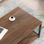 FOLUBAN Modern Coffee Table, Wood and Metal Center Table with Storage, Industrial Cocktail Table for Living Room, Rustic Walnut, 47 Inch