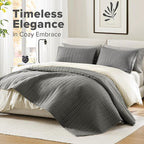 Comfort Spaces Charcoal Oversized King Quilt Set 120"x118" Bedspread Quilted Summer Lightweight Microfiber Bedding Coverlet with Double Sided Stitching Soft All Season Cozy 3 Piece with Matching Shams