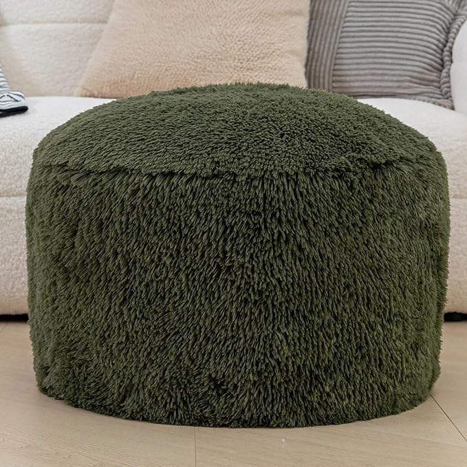 Floor Pouf- No Filler Foot Rest Stool with Storage, Bean Bag Style Cover for Living Room & Bedroom Dark Green