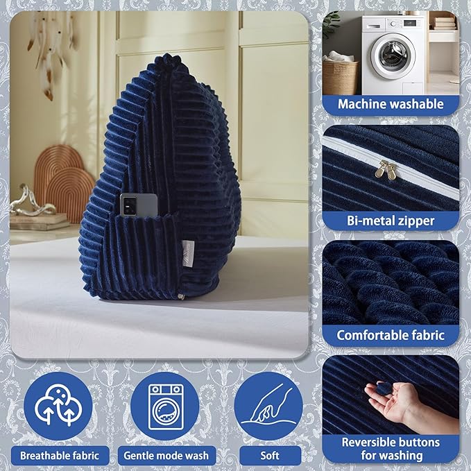 Headboard Wedge Pillow + A Long Neck Roll Pillow Body Pillow，Large Headboard Pillow with Removable Cover (Blue, Twin：39x8x20 inches)