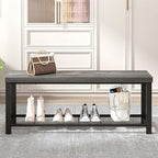 EXCEFUR Entryway Bench, Industrial Metal and Wood Storage Bench for Living Room, Indoor Shoe Rack Bench Seat, 43.3 Inch Grey