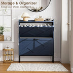 Nicetree Shoe Storage Cabinet, Shoe Cabinet with 2 Flip Drawers, Narrow Shoe Rack Cabinet, Farmhouse Slim Shoe Cabinet Storage for Entryway,Blue