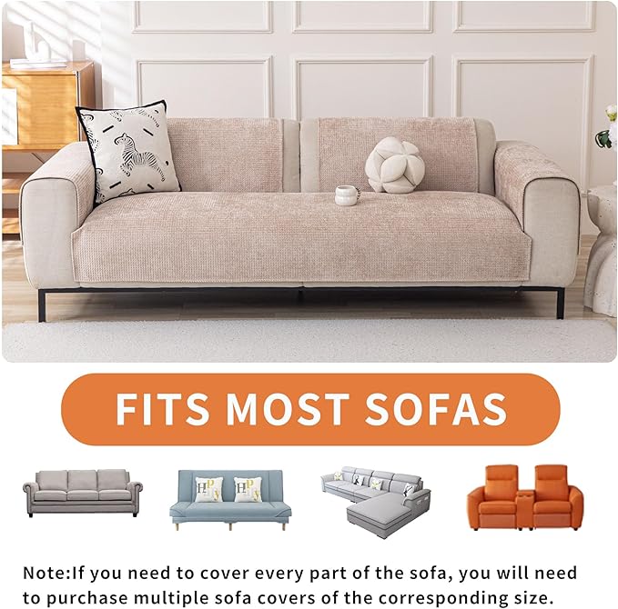 HAOMAIJIA Pet Couch Covers for Sofa Waterproof Couch Cover for Dogs Chenille Non Slip Sofa Covers Washable for 3 Cushion Couch Furniture Protector (Khaki, 36.5" x 95" 1 Pack)