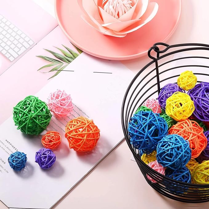 Patelai 36 Pcs Wicker Rattan Balls Decorative Balls for Vase Centerpiece Bowls Orbs Filler for Home Decor,4 Sizes(Multicolored)