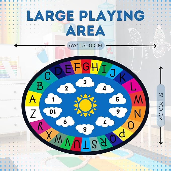 Genki - Kids Rugs for Playroom - ABC Learning Area Rug for Play Room, Classroom, Kindergarten, and Preschool - Kid Alphabet Educational Carpet for Childrens and Toddler Mat - Non Slip | 5'x6'6"