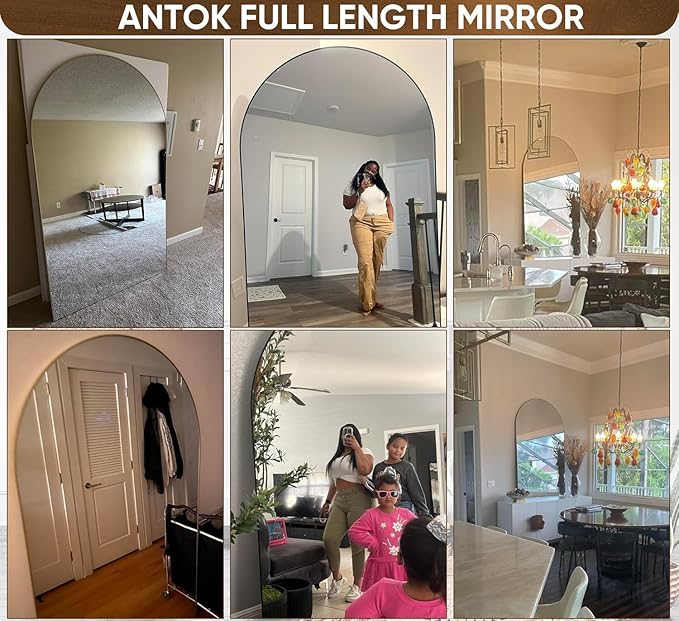Antok Full Length Mirror, 76"x44" Floor Mirror, Arched Floor Standing Freestanding Arch Full Body Mirrors with Stand for Bedroom, Hanging Mounted for Living Room Cloakroom,Gold