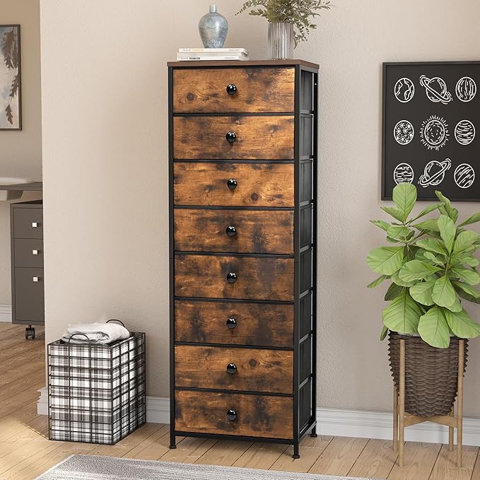 Crestlive Products Tall Dresser, 8-Drawer Fabirc Storage Tower, Chests of Drawers - Vertical Organizer Unit with Handles for Bedroom, Hallway, Entryway, Nursery, Wood Top, Closets (Rustic Brown)
