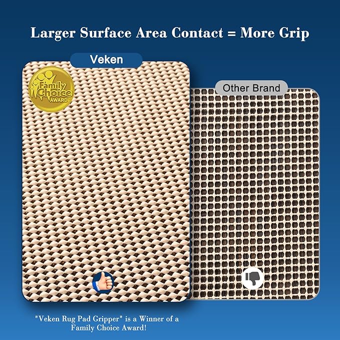 Veken 6x9 Ft Rug Pad Gripper for Hardwood Floors, Non Slip Khaki Rug Pads for Area Rugs, Thick Rug Grippers for Tile Floors, Under Carpet Anti Skid Mat, Keep Your Rugs Safe and in Place