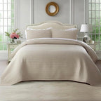 KASENTEX Oversized Queen Quilt Set 102"x106" – Soft Washed 3-Layer Lightweight Bedspread, Minimalist Nordic Design, All-Season Spring & Summer Quilt Set (1 Quilt + 2 Pillow Shams),Light Taupe