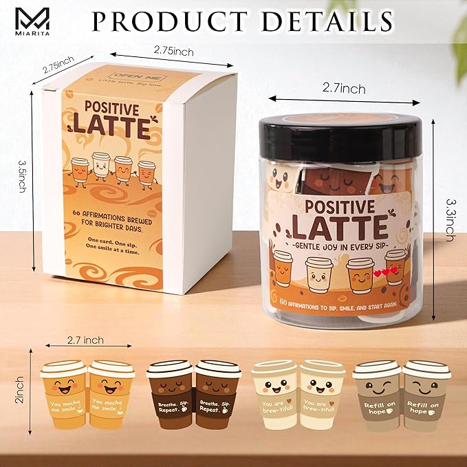 Positive Latte Jar – Christmas Gifts for Women, Teens, Emotional Support Lattes, Cute Coffee Gifts for Coffee Lovers, Women, Birthday Gift, Funny Stoking Stuffers for Girlfriend, Mom, Friends, Coworkers, Teachers