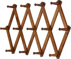 Dseap Accordian Wall Hanger: 16” High Wooden Wall Expandable Coat Rack, Hat Rack Holder, Accordion Hook for Baseball Caps, Coats, Mugs, 13 Peg Hooks, Brown