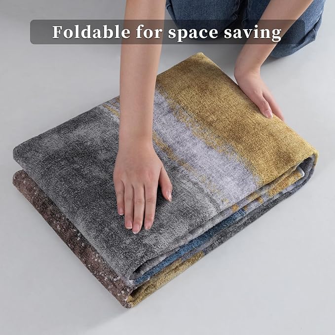 Ciicool 6ft Round Washable Rug, Modern Abstract Circle Rugs, Non-Slip Thin Lightweight Rug Yellow Brown Circular Print Distressed Carpet for Bedroom Living Room Under Dining Table Home Office Decor