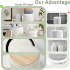 Royal Windsor Round Ottoman with Storage Set of 2,Vanity Stool with Storage for Bedroom, Ottoman Coffee Table,Small Velvet Foot Stool for Living Room, White