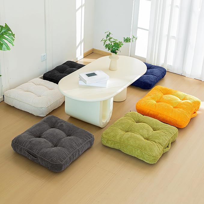 HIGOGOGO Washable Floor Pillow Cushion for Adults, Meditation Cushion Pillow, Large Square Floor Sitting, Removable Tufted Corduroy Cover, for Tatami Living Room or Yoga, 22x22 Inch, Machine Washable