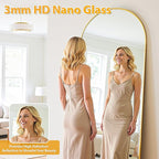 Full Length Mirror, 68"x26" Oversized Floor Mirror Freestanding, Full Body Mirror Floor Standing Mirrors with Stand, Hanging Mounted Mirrors for Bedroom Living Room, Gold, Arched Style