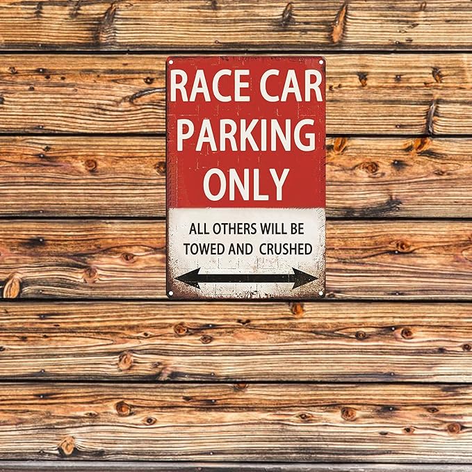 Race Car Room Decor For Boys, Vintage Car Metal Tin Signs Bedroom And Garage Cars Sign Wall Decor Race Car Parking Only 8x12 Inch