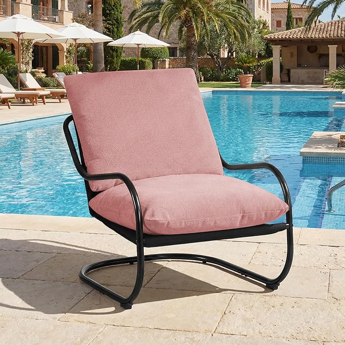 Peace nest Modern Accent Chair Comfy Living Room Suspended Chair Bedroom Armchair with Mental Frame Comfortable Upholstered Cushion for Balcony Lounge Reading Meeting Room Pink