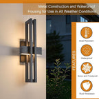 23Inch Large Modern Minimalist Outdoor Wall Light, IP65 Waterproof, 3000K Warm White, 2x15W Integrated LED, Textured Black Finish for Garden, Garage, Patio & Indoor Use