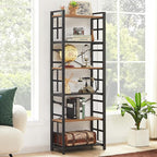 HOMBAZAAR 6 Tier Bookshelf,70 inch Tall Industrial Bookcase with Metal Frame and Open Shelves,Rustic Heavy Duty 6 Shelf Bookcase, Office Book Shelves for Living Room and Bedroom,Brown